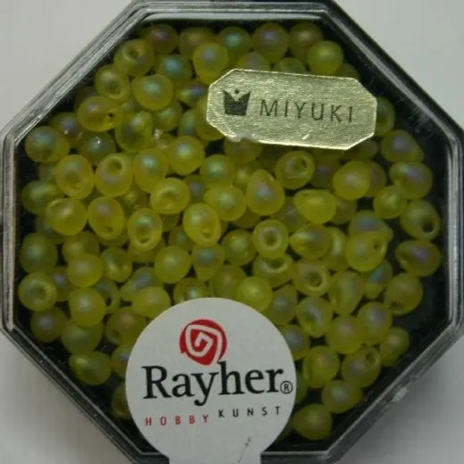 Miyuki-Perle-Drop transparent gefrostet 3,4mm lichtgelb (Restbestand)