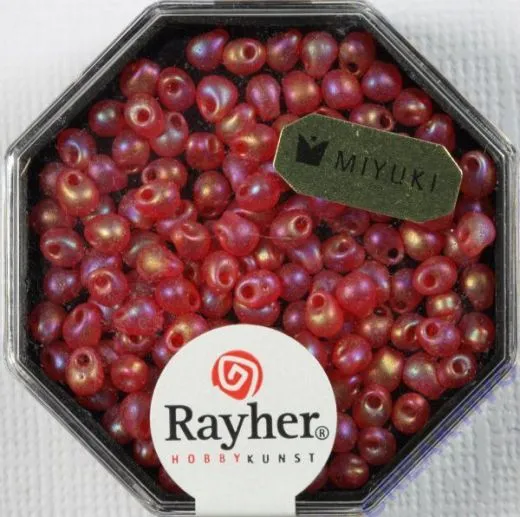 Miyuki-Perle-Drop transparent gefrostet 3,4mm feuerrot (Restbestand)