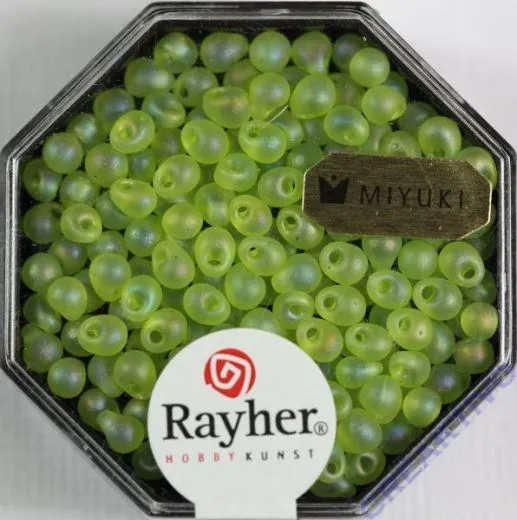 Miyuki-Perle-Drop transparent gefrostet 3,4mm apfelgr�n (Restbestand)