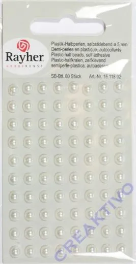 Plastik-Halbperlen selbstklebend 5mm 80 St�ck wei�