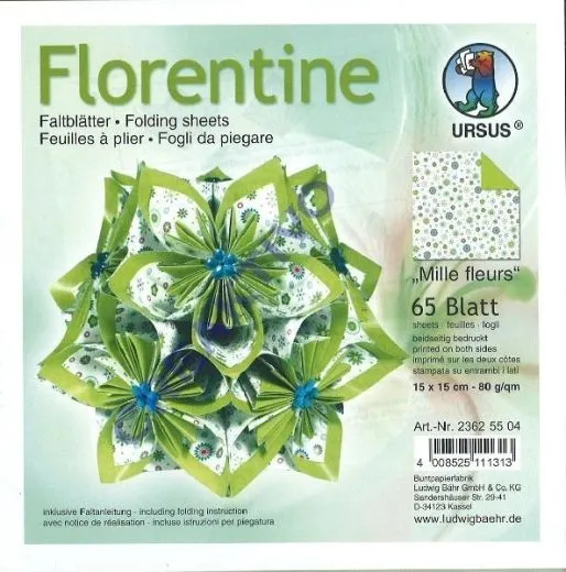 Florentine Faltbl�tter Mille fleurs 15x15cm 65 Blatt gr�n/hellgr�n