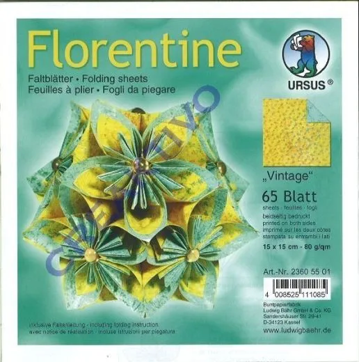 Florentine Faltbl�tter Vintage 15x15cm 65 Blatt gelb/t�rkis
