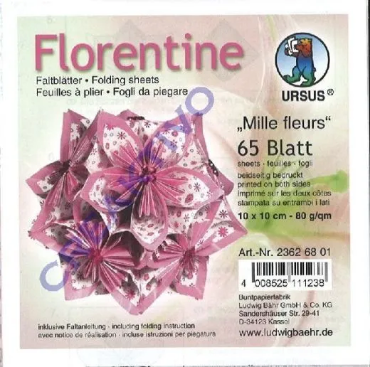 Florentine Faltbl�tter Mille fleurs 10x10cm 65 Blatt pink/rosa
