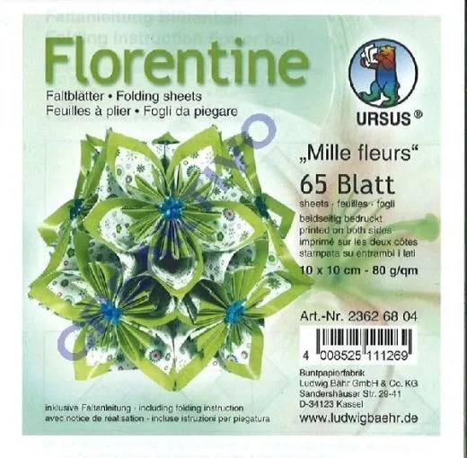 Florentine Faltbl�tter Mille fleurs 10x10cm 65 Blatt gr�n/hellgr�n