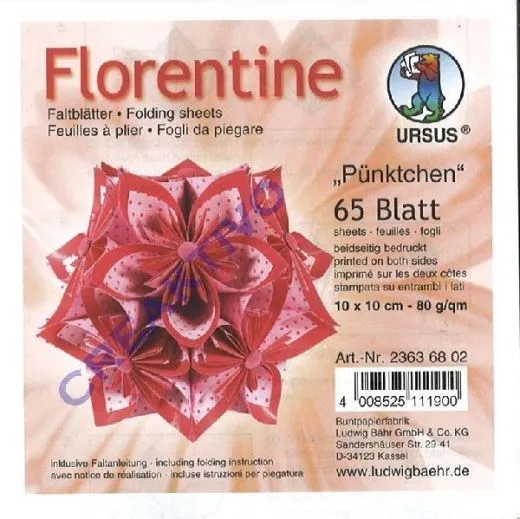 Florentine Faltbl�tter P�nktchen 10x10cm 65 Blatt rosa/rot