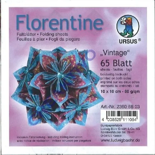 Florentine Faltbl�tter Vintage 10x10cm 65 Blatt brombeer/ozeanblau