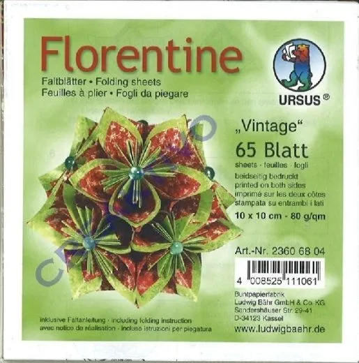 Florentine Faltbl�tter Vintage 10x10cm 65 Blatt rot/gr�n
