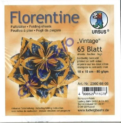 Florentine Faltbl�tter Vintage 10x10cm 65 Blatt blau/orange