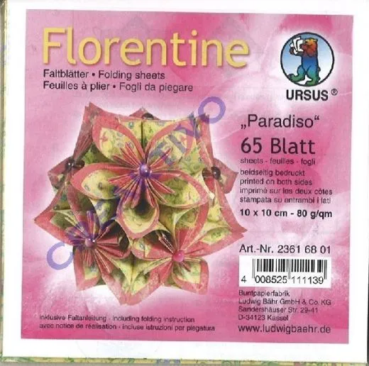 Florentine Faltbl�tter Paradiso 10x10cm 65 Blatt gelb/rosa