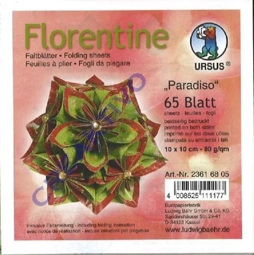 Florentine Faltbl�tter Paradiso 10x10cm 65 Blatt gr�n/rot