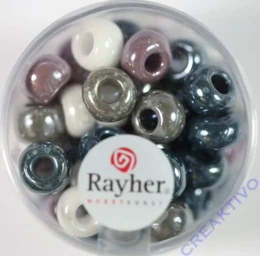 Rayher Glas Gro�lochradl opak 8,7mm grau lila wei� T�ne