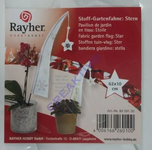 Stoff-Gartenfahne Stern 62x10 cm wei�