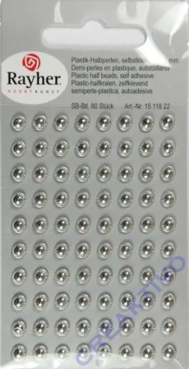 Plastik-Halbperlen selbstklebend 5mm 80 St�ck silber