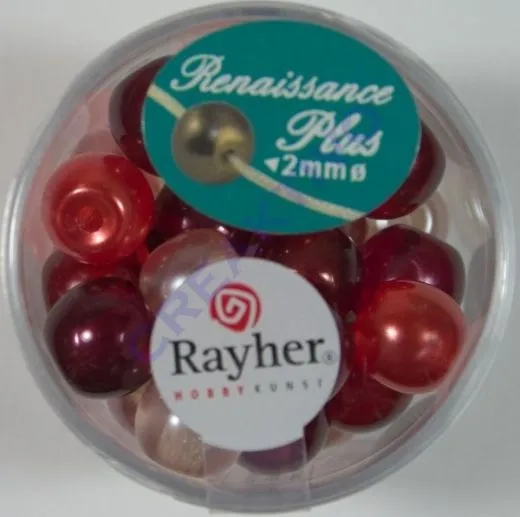 Renaissance Glaswachsperlen Gro�loch halbtransp. 10mm rot Mix