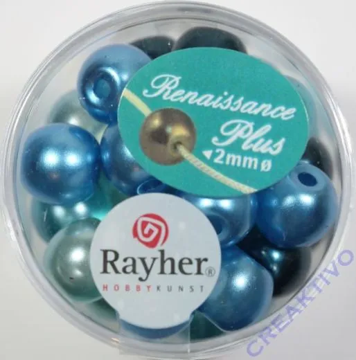 Renaissance Glaswachsperlen Gro�loch halbtransp. 10mm t�rkis Mix