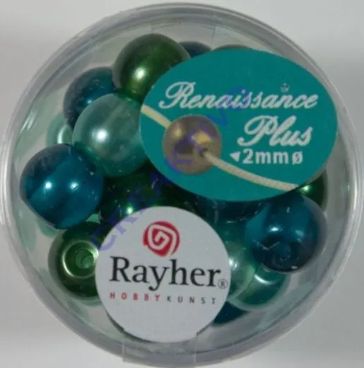 Renaissance Glaswachsperlen Gro�loch halbtransp. 10mm gr�n Mix