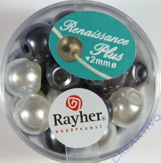 Renaissance Glaswachsperlen Gro�loch halbtransp. 10mm wei�/grau Mix