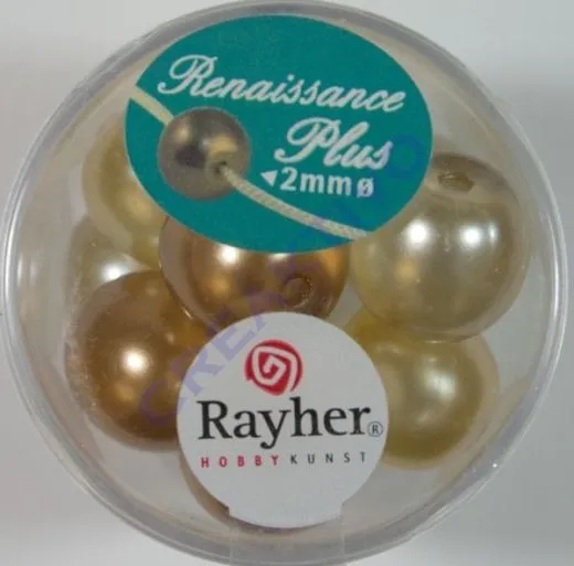 Renaissance Glaswachsperlen Gro�loch halbtransp. 14mm wei�/beige Mix