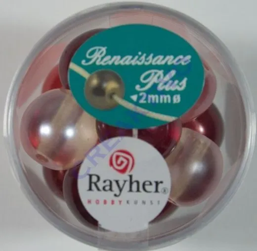 Renaissance Glaswachsperlen Gro�loch halbtransp. 14mm rot Mix