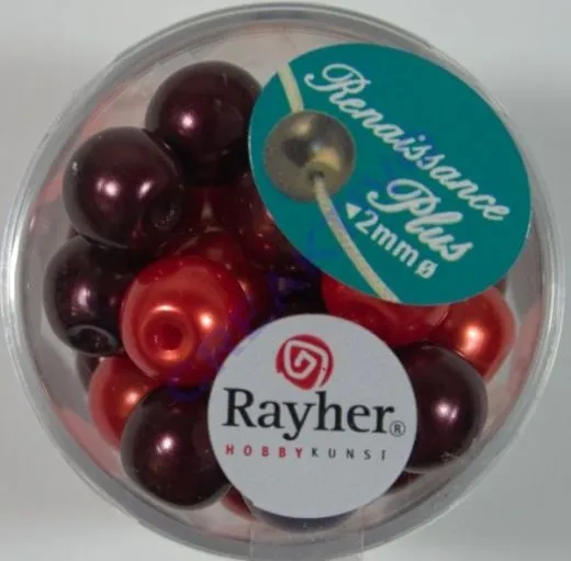 Renaissance Glaswachsperlen Gro�loch 10mm rot Mix