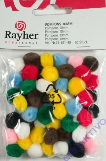 Pompons 10mm 65 St�ck gemischt