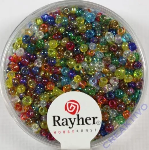 Rocailles 2 mm � transp. gel�stert gemischt