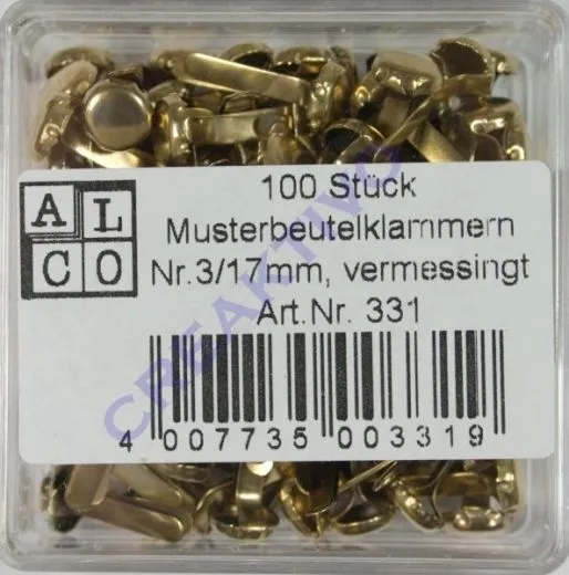 100 St�ck Musterbeutelklammern Nr.3/17mm, vermessingt