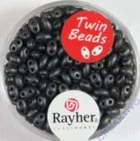 Twin-Rocailles mit Doppelloch 2,5x5mm metallic matt, schiefergrau