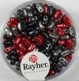 Doppelloch-Rocailles verwachst 3x5mm Mix schwarz/rot