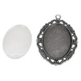 Metall-Fassung Anh�nger oval mit Zierrand 4,3x5,2cm altsilber (Restbestand)