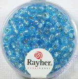 Rocailles mit Silbereinzug+ Rainbow 4mm azurblau