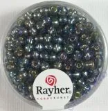 Rocailles mit Silbereinzug+ Rainbow 4mm stahlgrau