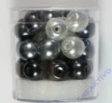 Renaissance Glaswachsperlen Gro�loch halbtransp. 10mm wei�/grau Mix