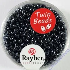 Twin-Rocailles mit Doppelloch 2,5x5mm irisierend, anthrazit