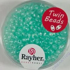 Twin-Rocailles mit Doppelloch 2,5x5mm m. Perlschimmer, mintgr�n