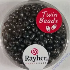 Twin-Rocailles mit Doppelloch 2,5x5mm m. Perlschimmer, anthrazit