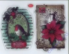 Silikon-Stempel Rotkehlchen und Weihnachtsstern