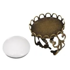 Metall-Fassung Ring mit Zierrand rund altgold
