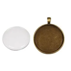 Metall-Fassung Anhnger rund 3,7cm altgold