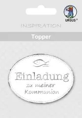 Topper wei�/silber Einladung zu meiner Kommunion