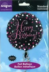 Folienballon Happy Birthday 45cm schwarz/pink glitter