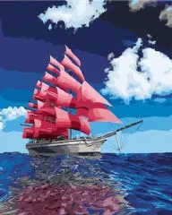 Malen nach Zahlen - Segelschiff mit lila Segel 40x50 cm
