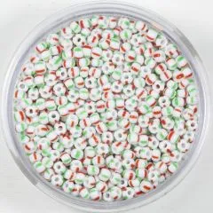Pracht Rocailles 2,6mm gestreift wei� gr�n rot