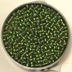 Premium-Rocailles, 2,2 mm  mit Silbereinzug olive (Restbestand)