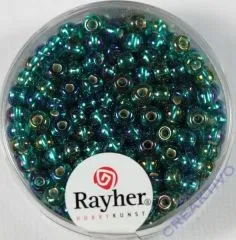 Rocailles mit Silbereinzug+ Rainbow 4mm smaragd