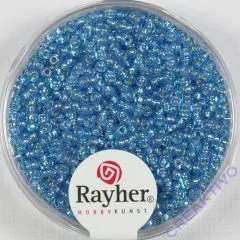 Rocailles 2mm mit Silbereinzug + Rainbow azurblau