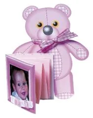 Bastelset: 6 Karten mit Teddys u.Kuverts babyrosa (Restbestand)