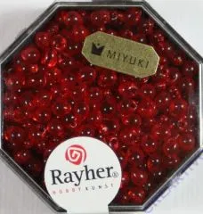 Miyuki-Perle-Drop transparent 3,4mm feuerrot (Restbestand)